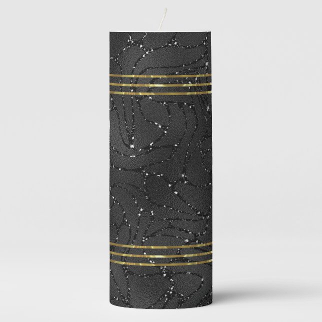 Luxury black monochromatic glam background pillar candle (Front)
