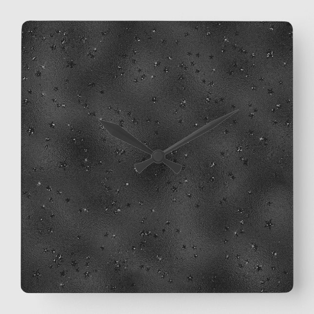 Luxury black monochromatic glittery background square wall clock (Front)