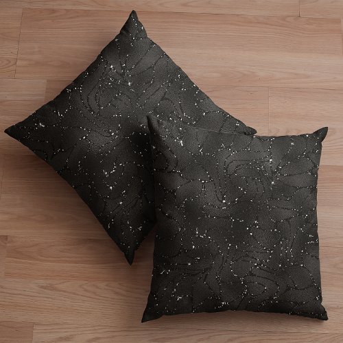 Luxury black monochromatic glittery background throw pillow