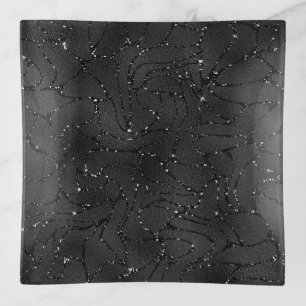 Luxury black monochromatic glittery background trinket tray
