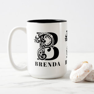 Luxury Black Monogram Letter B Custom Name Two-Tone Coffee Mug