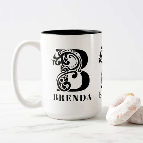 Luxury Black Monogram Letter B Custom Name Two_Tone Coffee Mug