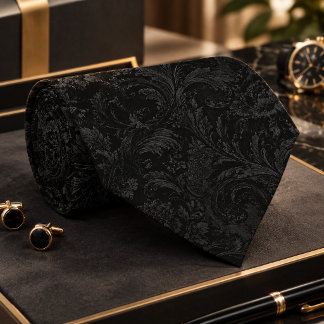 Luxury Black-on-Black Damask Seamless Pattern – Da Neck Tie