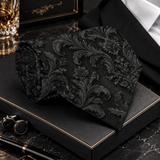 Luxury Black-on-Black Damask Seamless Pattern Neck Tie