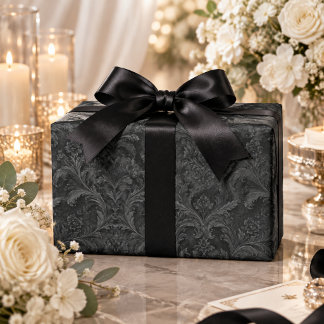 Luxury Black-on-Black Damask Seamless Pattern Wrapping Paper