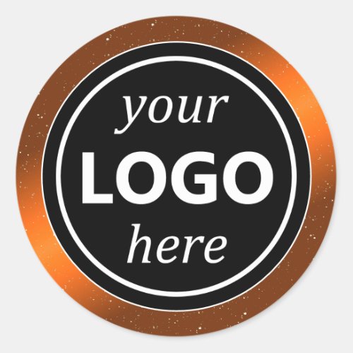 Luxury Black Orange Frame Add Logo Template Modern Classic Round Sticker