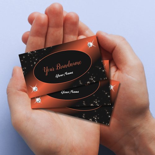 Luxury Black Orange Glitter Stars Jewels Glamorous Business Card