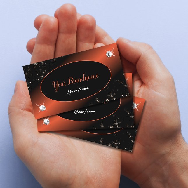 Luxury Black Orange Glitter Stars Jewels Glamorous Business Card (Creator Uploaded)