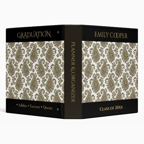 Luxury Black Paisley Graduation Planner Organizer  3 Ring Binder