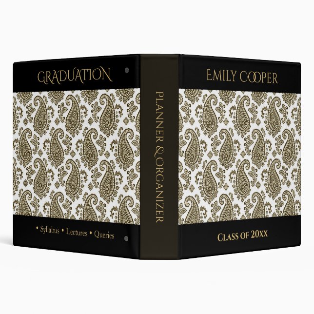 Luxury Black Paisley Graduation Planner Organizer  3 Ring Binder (Background)