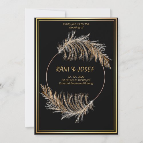 Luxury BLACK_Pampas Grass Boho Wedding Invitation 