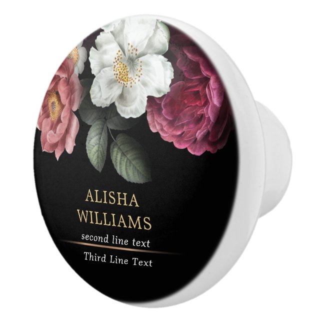 Luxury Black Personalized Floral  Ceramic Knob (Right)