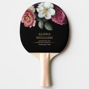 Luxury Black Personalized Floral Ping Pong Paddle