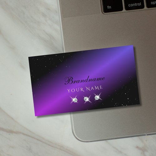 Luxury Black Pink and Purple Glitter Stars Stylish Business Card