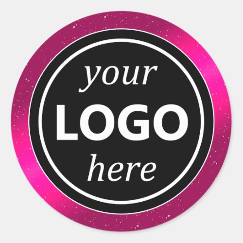 Luxury Black Pink Frame Add Logo Template Modern Classic Round Sticker