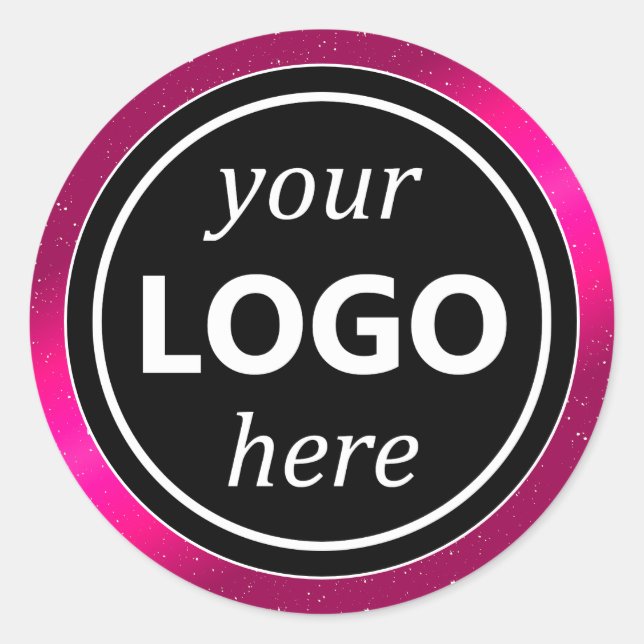 Luxury Black Pink Frame Add Logo Template Modern Classic Round Sticker (Front)