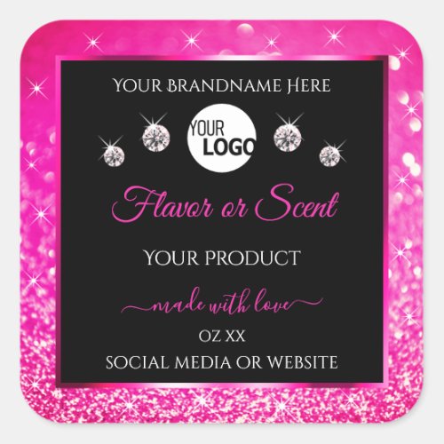Luxury Black Pink Glitter Product Labels with Logo