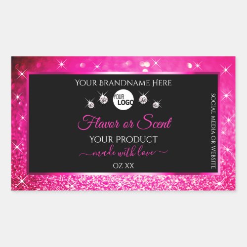 Luxury Black Pink Glitter Product Labels with Logo
