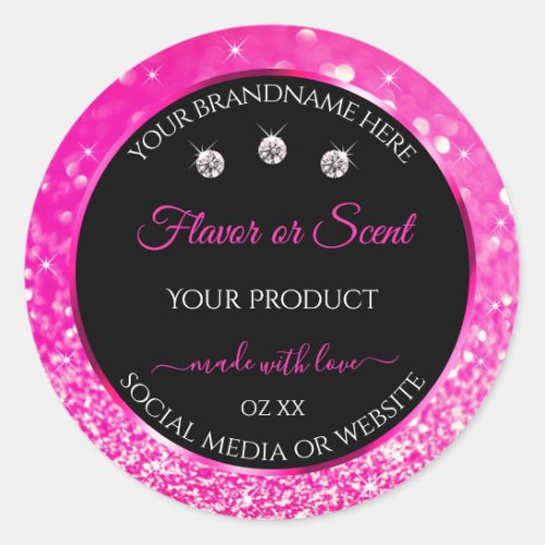 Luxury Black Pink Glitter Product Packaging Labels