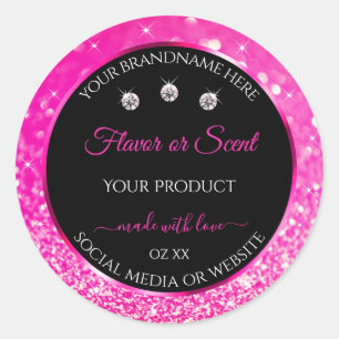 Luxury Black Pink Glitter Product Packaging Labels