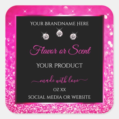 Luxury Black Pink Glitter Product Packaging Labels