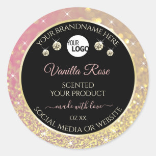 Luxury Black Pink Gold Glitter Product Labels Logo