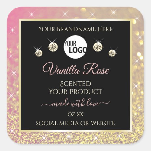 Luxury Black Pink Gold Glitter Product Labels Logo