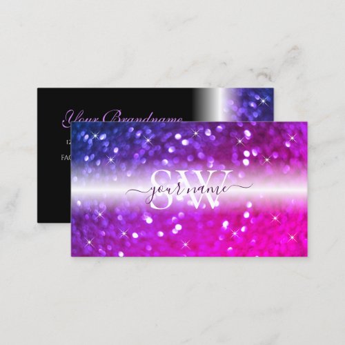 Luxury Black Pink Purple Sparkle Glitter Initials Business Card
