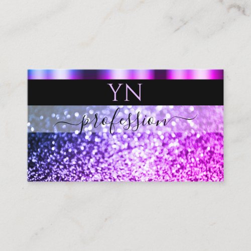Luxury Black Pink Purple Sparkle Glitter Monogram Business Card