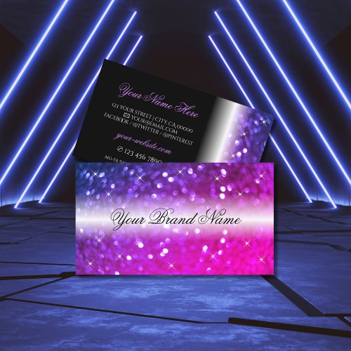 Luxury Black Pink Purple Sparkle Glitter Stylish Business Card