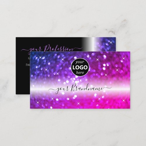 Luxury Black Pink Purple Sparkle Glitter with Logo Business Card