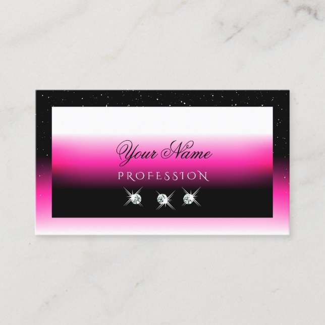 Luxury Black Pink White Gradient Shimmery Diamonds Business Card (Front)