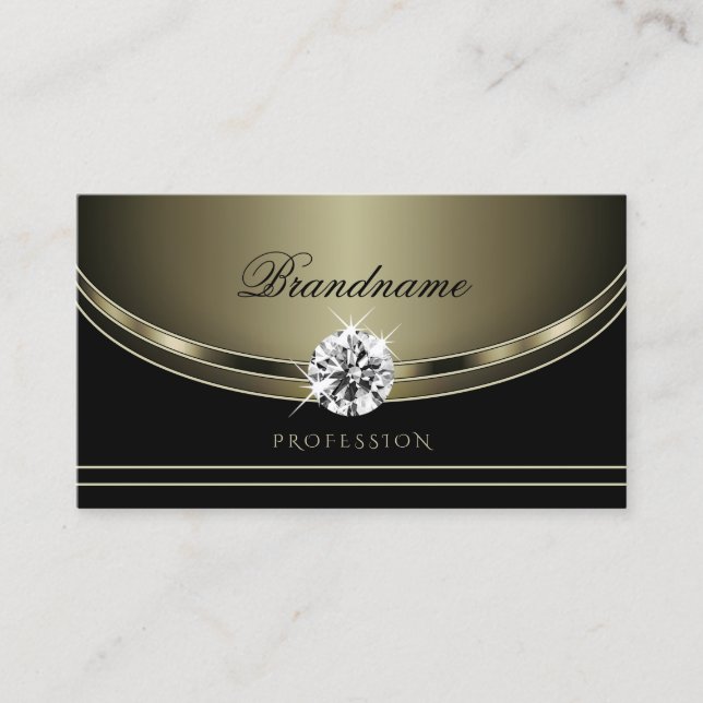 Luxury Black Platinum Colors Bright Faux Diamonds  Business Card (Front)