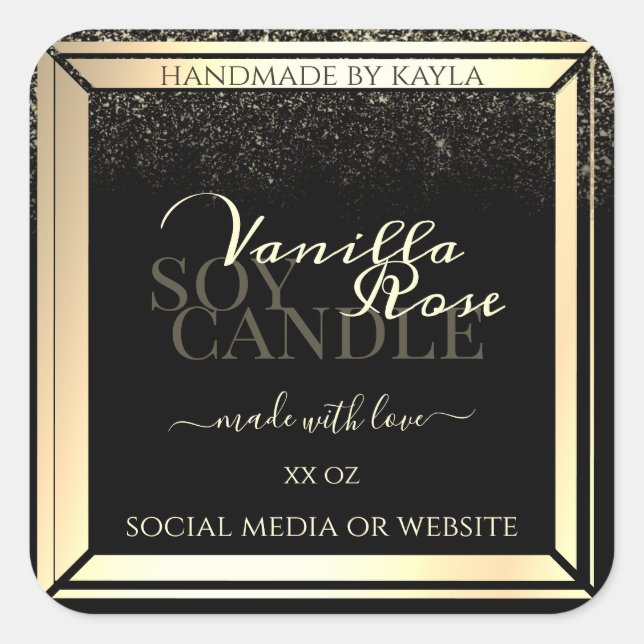 Luxury Black Product Packaging Labels Gold Frame (Front)