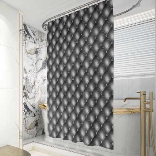 Luxury Black Quilted Faux Diamond Shower Curtain