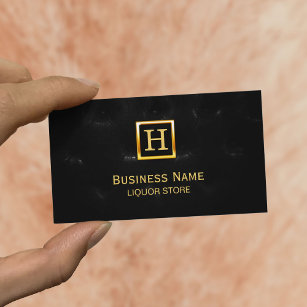 Luxury Black Quilted Leather Liquor Store Business Card
