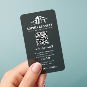 Luxury Black Realtor Logo QR Code Bold Acrylic Clear Business Cards