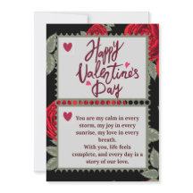 Luxury Black & Red Floral Valentine Card