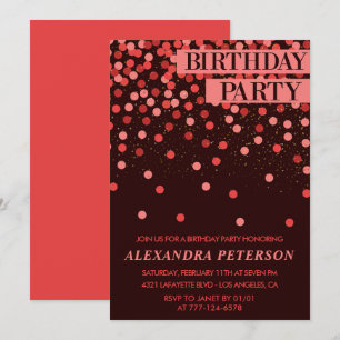 Luxury Black Red Glitter Confetti 96th birthday Invitation