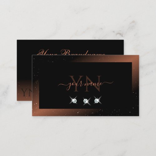 Luxury Black Reddish Sparkling Diamonds Monogram Business Card