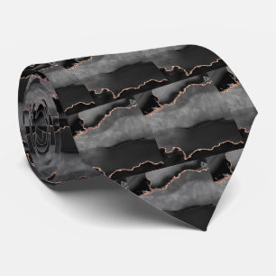Luxury Black Rose Gold Faux Glitter Faux Silk Neck Tie