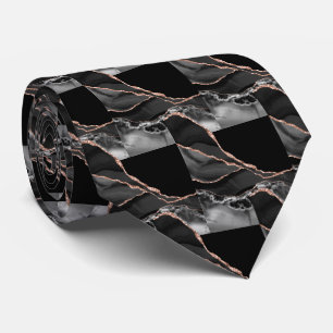 Luxury Black Rose Gold Faux Glitter Faux Silk Neck Tie
