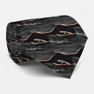 Luxury Black Rose Gold Faux Glitter Faux Silk Neck Tie