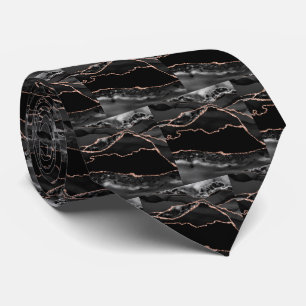Luxury Black Rose Gold Faux Glitter Faux Silk Neck Tie