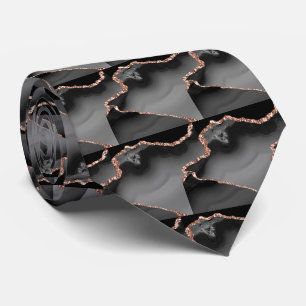Luxury Black Rose Gold Faux Glitter Faux Silk Neck Tie