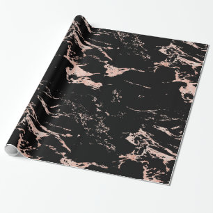 Luxury Black Rose Gold Foil Marble Wrapping Paper