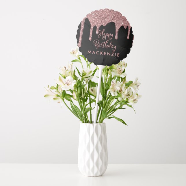Luxury Black Rose Gold Glitter Drips Birthday Balloon (Vase)