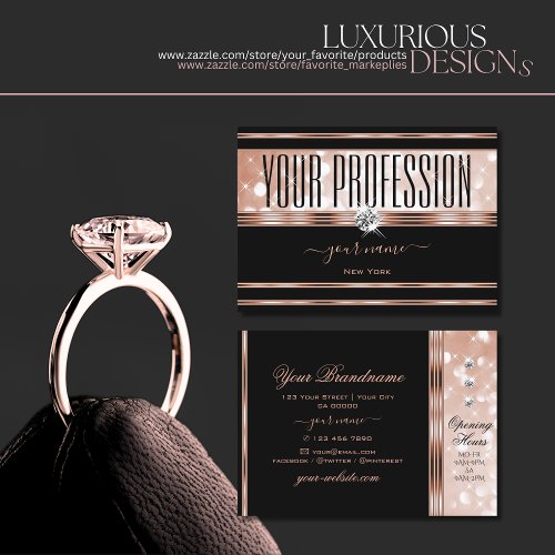 Luxury Black Rose Gold Luminous Glitter Diamonds Business Card