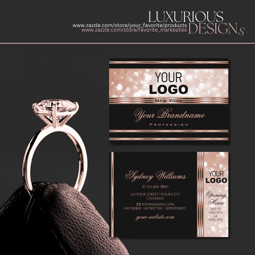 Luxury Black Rose Gold Luminous Glitter Stars Logo Business Card