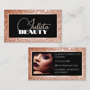 Luxury Black Rose Gold Sparkle Glitter Photo Image Business Card